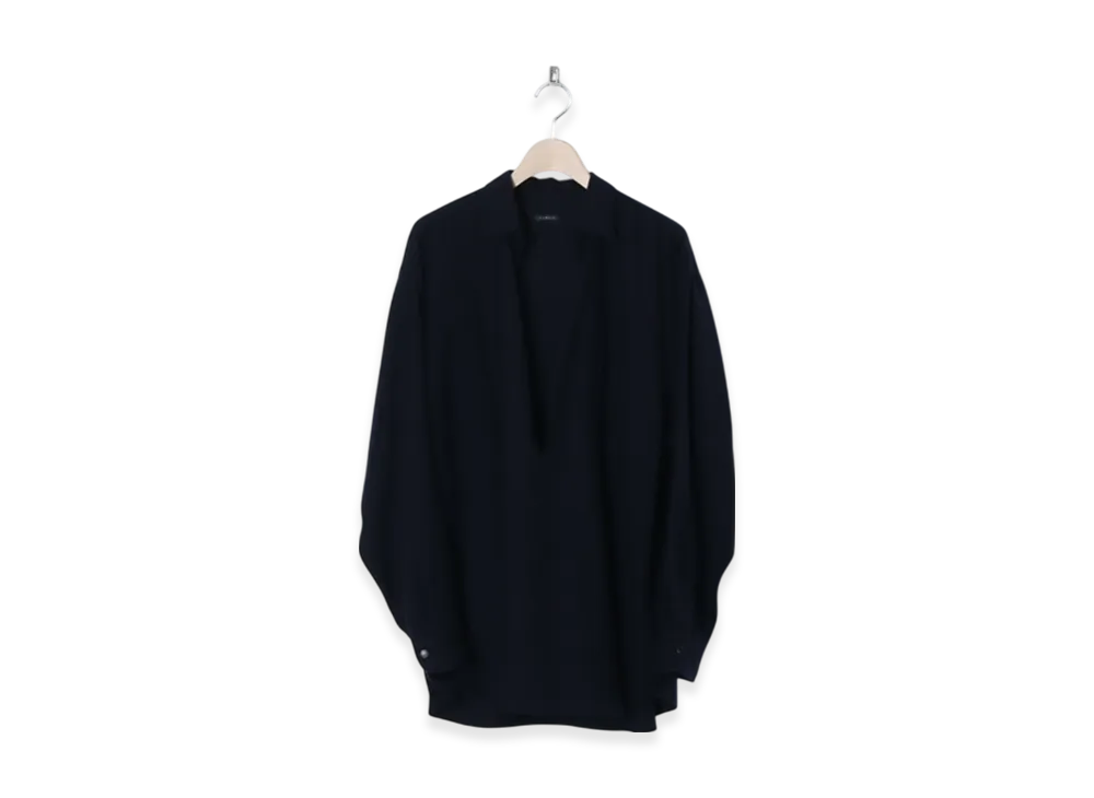 コモリ ウールビエラ スキッパーシャツ "ネイビー"