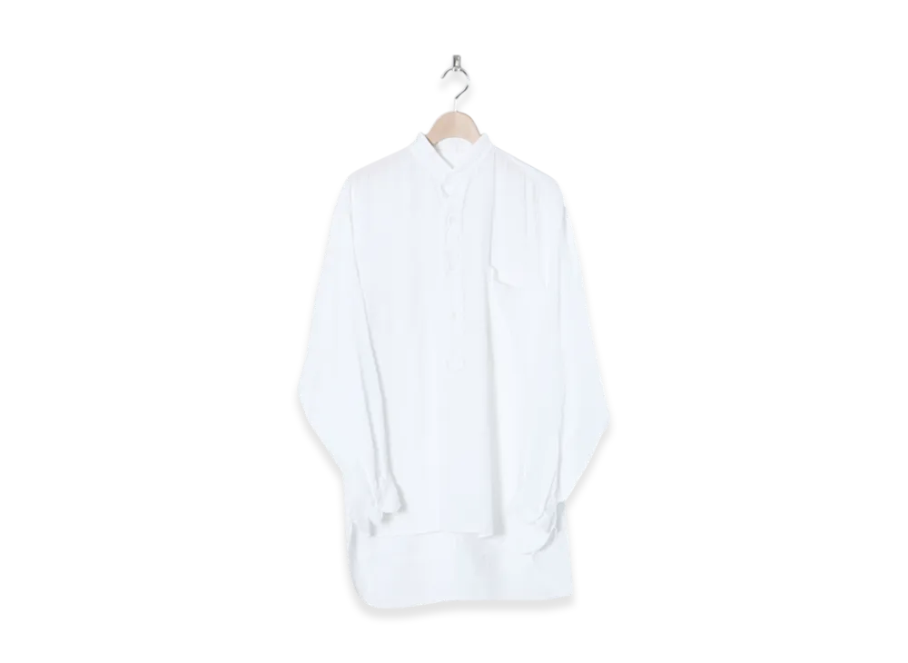 コモリ リネンWクロス プルオーバーシャツ "ホワイト"