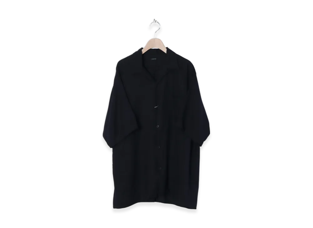 COMOLI Linen Twill S/S Open Collar Shirt "Navy"