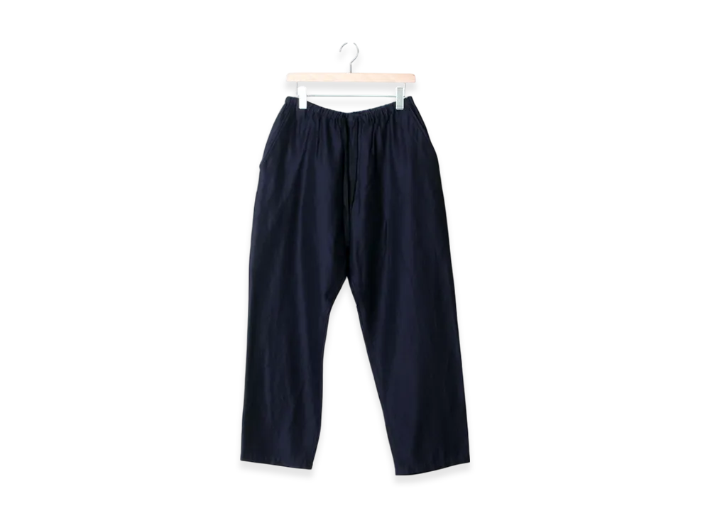 COMOLI Wool Silk Drawstring Pants "Navy"