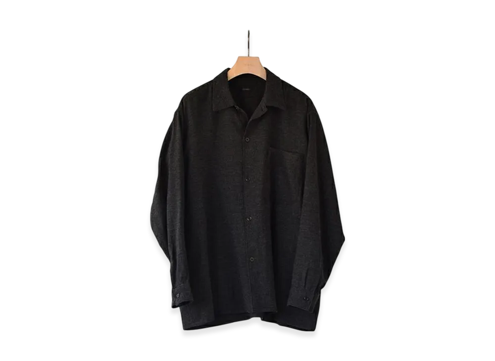 COMOLI Cashmere Washi Open Collar Shirt "Gray"