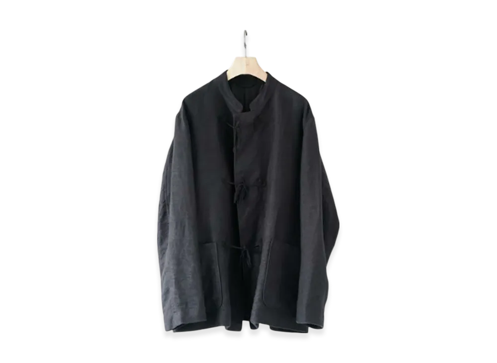 COMOLI Brushed Linen Stand Collar Jacket "Black"