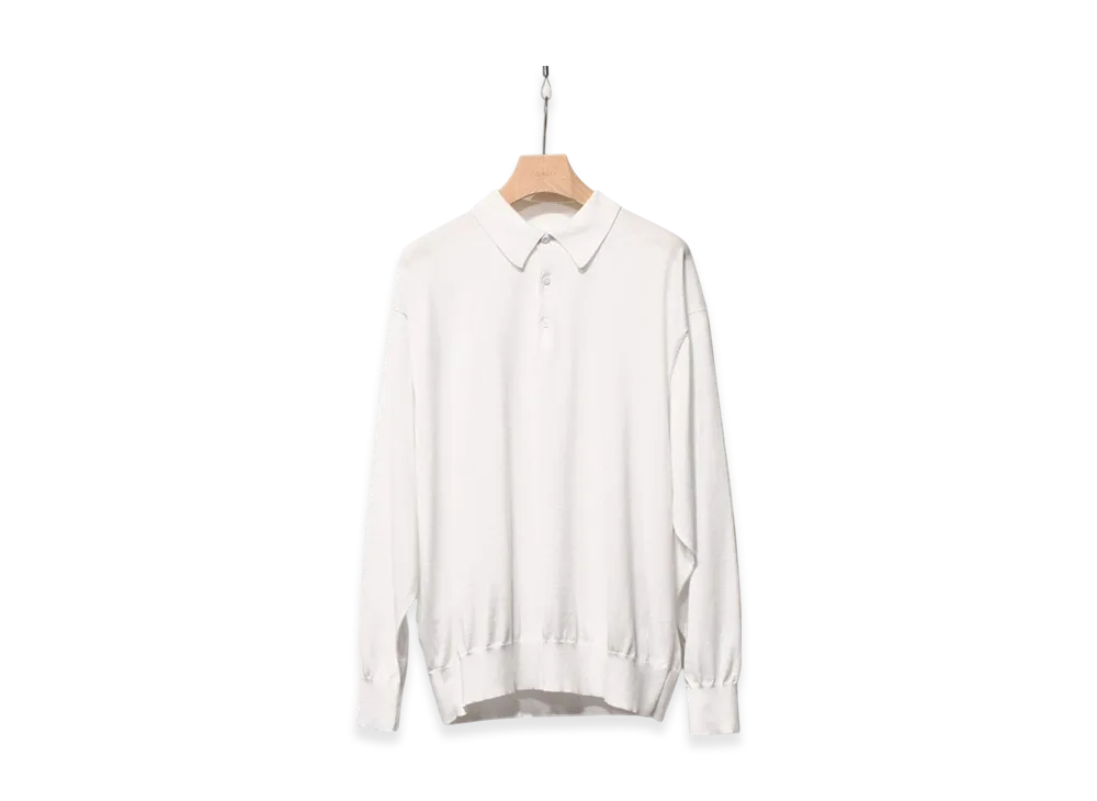 COMOLI 18G L/S Knit Polo "White"