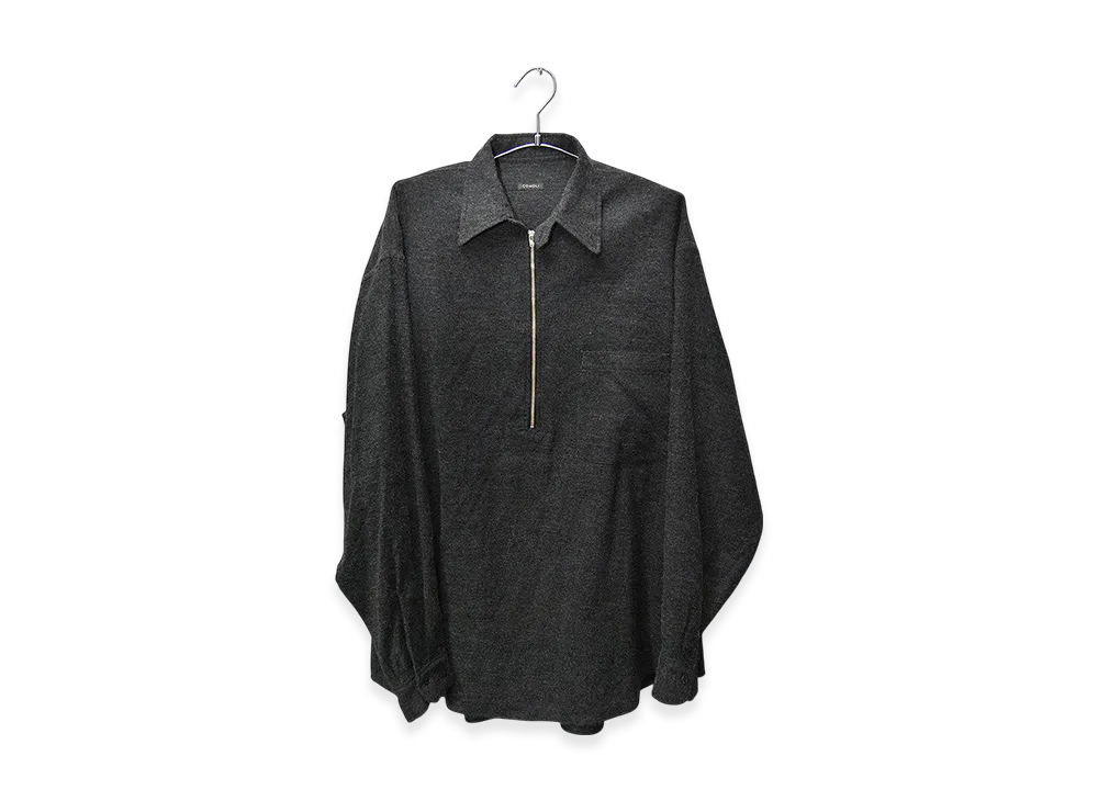 COMOLI Cashmere Washi Half-Zip Shirt "Gray"