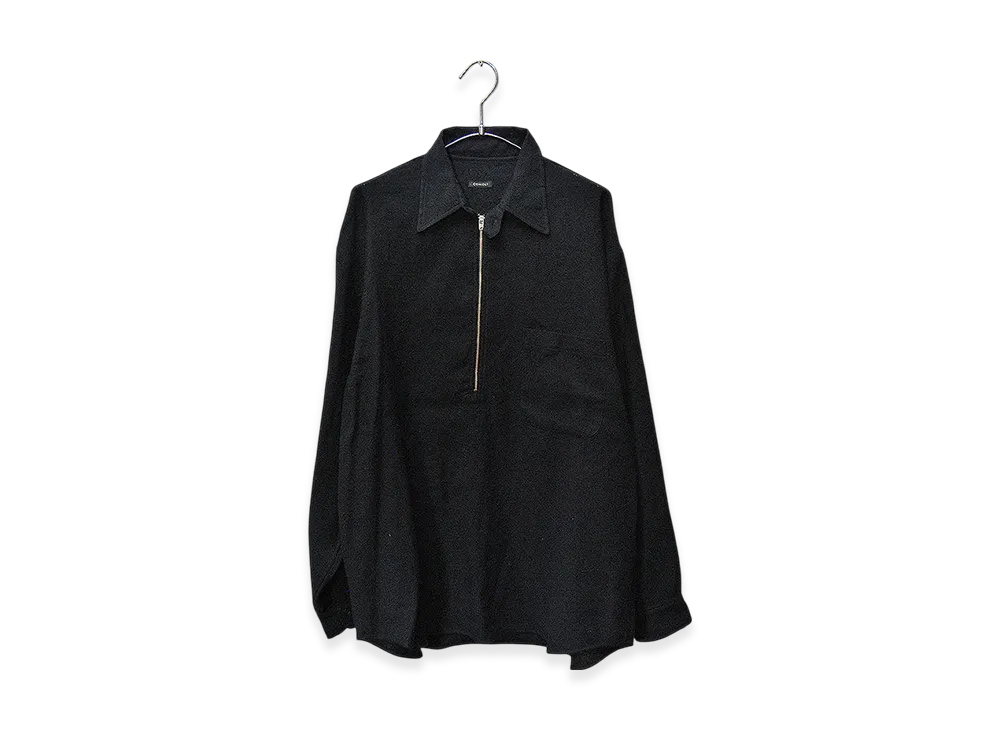 COMOLI Cashmere Washi Half-Zip Shirt "Navy"