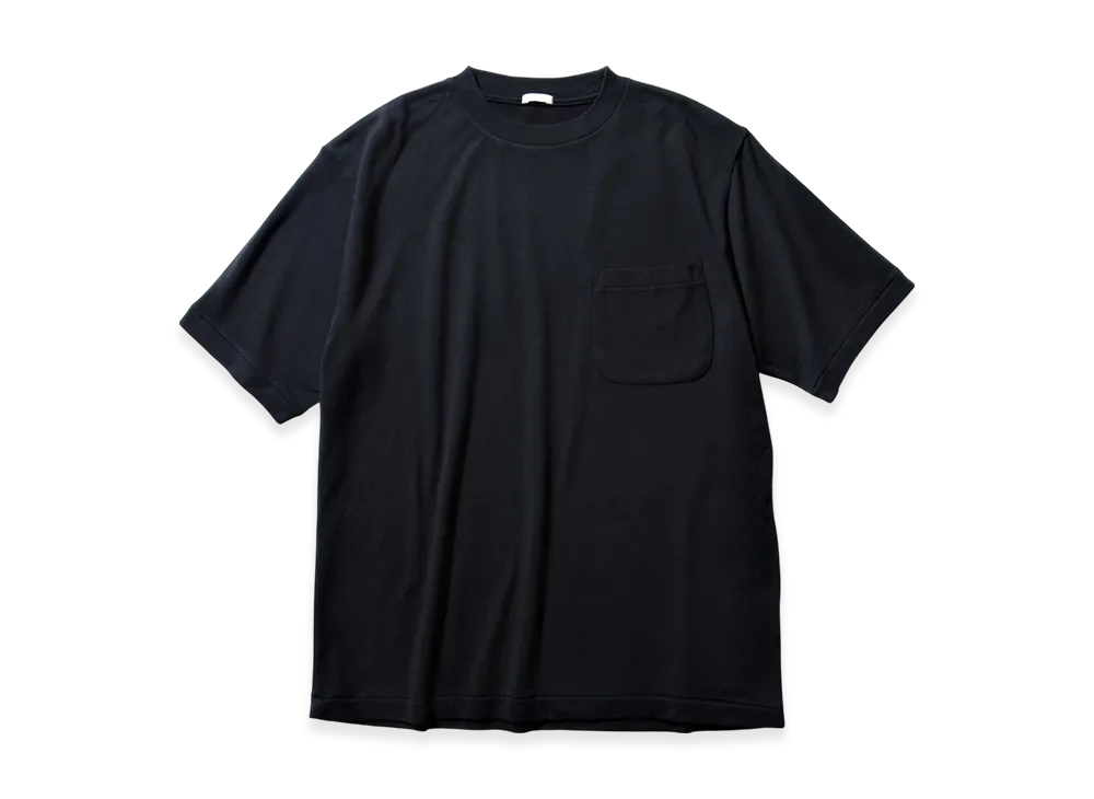 COMOLI Cotton Silk Lined French Terry S/S Crew "Navy"