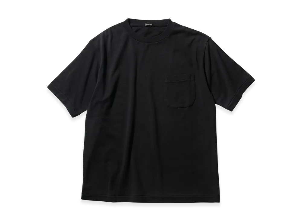 COMOLI Cotton Silk Lined French Terry S/S Crew "Black"