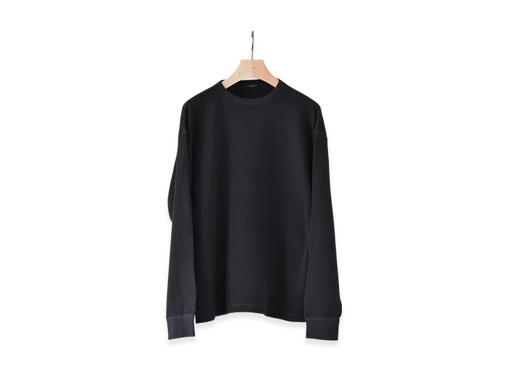 COMOLI Waffle L/S Crew "Black"