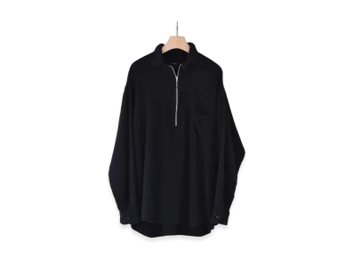COMOLI Milled Wool Half-Zip Shirt "Navy"