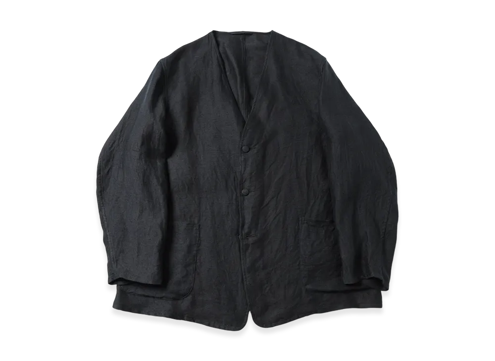 COMOLI Linen Satin Collarless Jacket "Black"