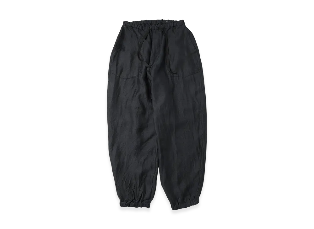 COMOLI Linen-Satin Drawstring Trousers "Black"