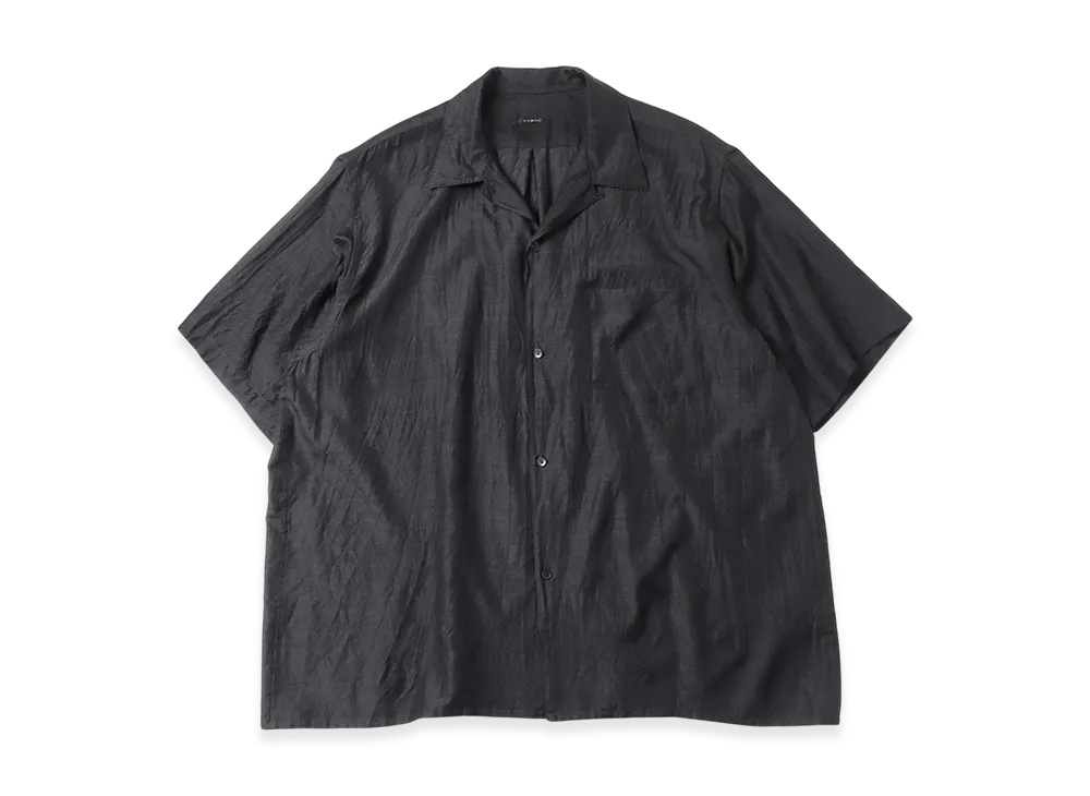 COMOLI Wool Silk Short Sleeve Open Collar Shirt "Charcoal"
