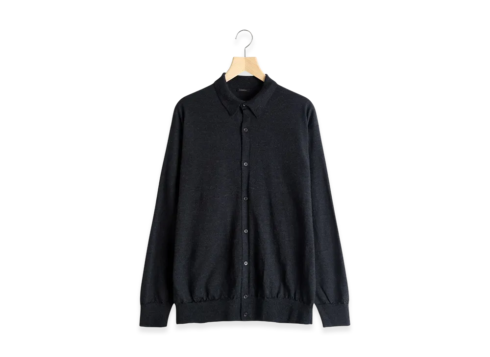 COMOLI Wool Collared Cardigan "Charcoal"