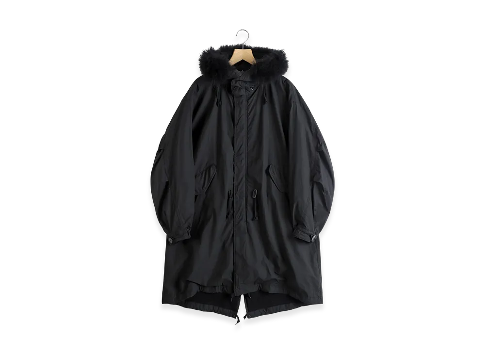 COMOLI Cotton Nylon Military Hooded Coat "Black"