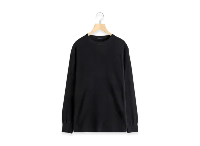 COMOLI Cotton Cashmere Waffle Long Sleeve Crew "Black"