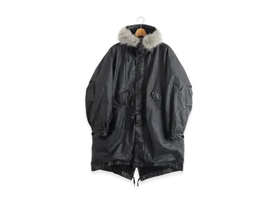 COMOLI Paper Leather Military Hooded Coat "Black"