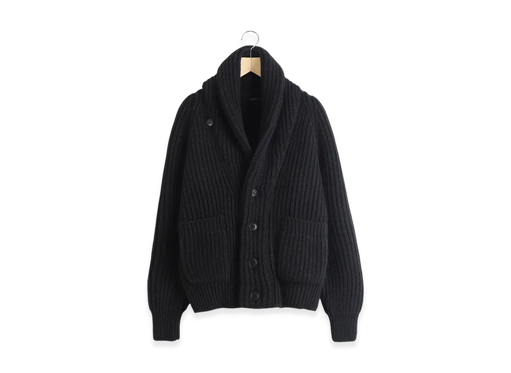 COMOLI Cashmere Washi Shawl Collar Knit Jacket "Black"
