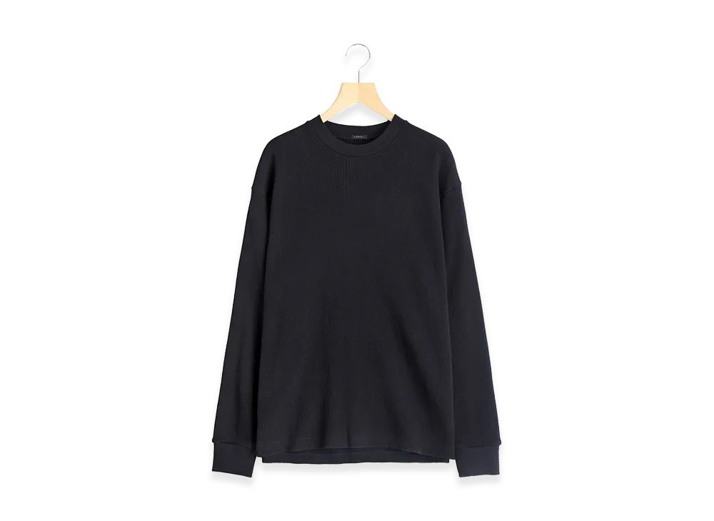 COMOLI Cotton Waffle L/S T-Shirt "Black"