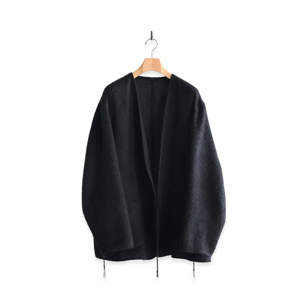 COMOLI Shaggy No Collar Jacket "Black"