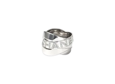 CHANEL Boldic Signature Wide Ribbon Logo Ring Diamond 18K "White Gold"