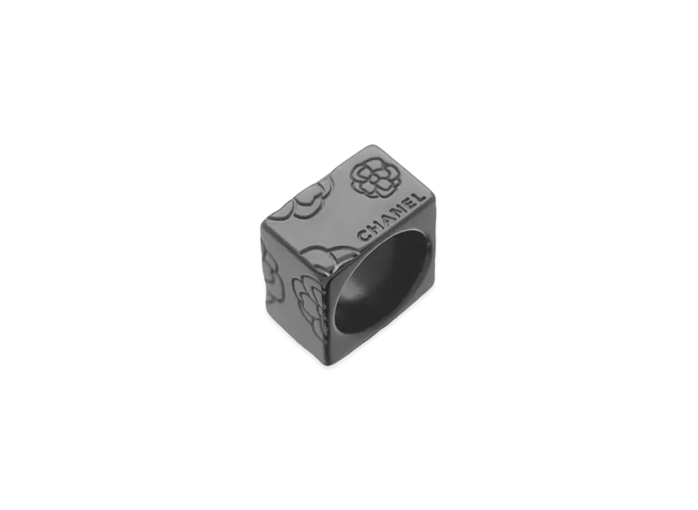 CHANEL Camelia Square Ring "Black"