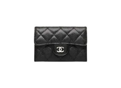 CHANEL Matelasse Caviar Skin Quilted Card Case "Black/Silver"