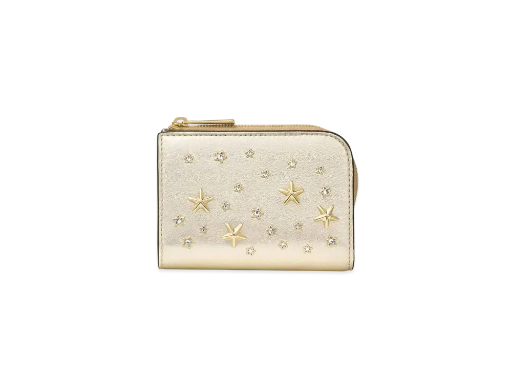 Jimmy Choo Compact Zip Wallet Metallic Leather "Champagne"