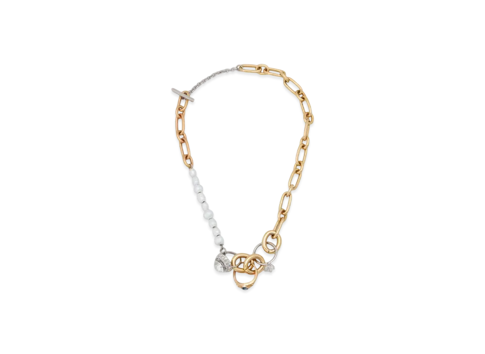 Marni Mixed Link Chain Necklace with Pearls and Rings "Deep Gold"