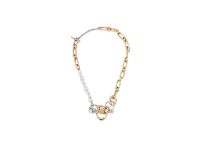 Marni Mixed Link Chain Necklace with Pearls and Rings "Deep Gold"