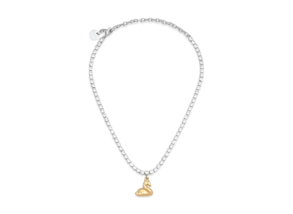 Marni Rhinestone Chain Necklace with Swan Charm "Glass"