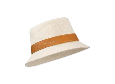 Dior Teddy-D Dior Oblique Small Brim Bucket Hat Jacquard with Smooth Lambskin Band "Beige/Camel"