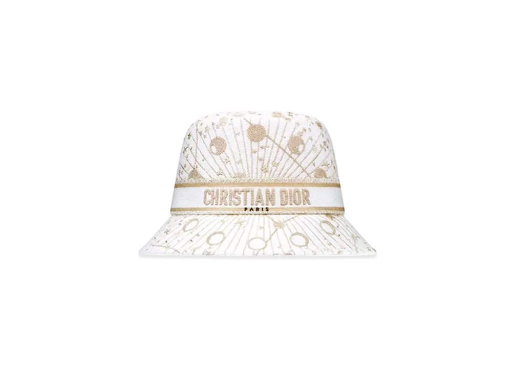 Dior D-Bobby Dior Astral Small-Brim Bucket Hat Embroidery "White/Gold"