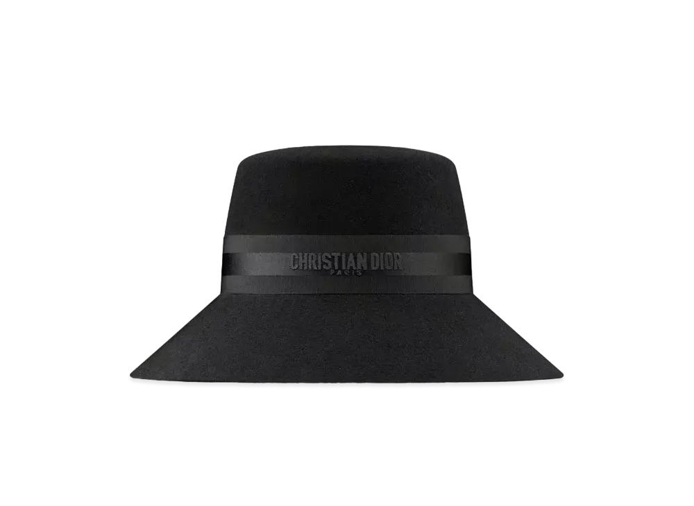 Dior D-Bobby Large-Brim Hat Rabbit Felt "Black"