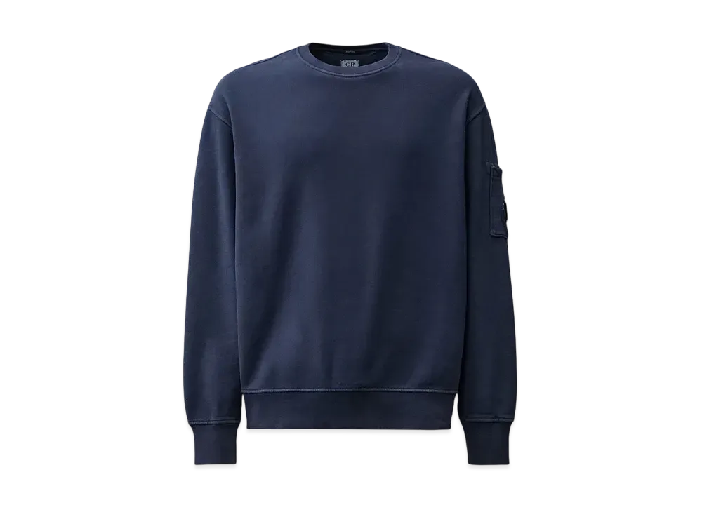 C.P Company Brushed and Emerized Diagonal Fleece Lens Crew Neck Sweatshirt "Estate Blue"