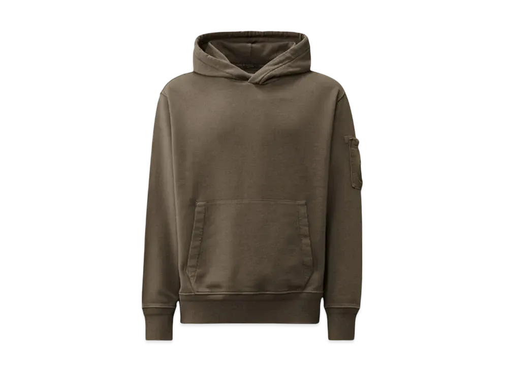 C.P. Company Cotton Diagonal Fleece Resist Dyed Hooded Lens Sweatshirt "Smoked Pearl Grey"