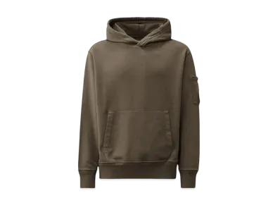 C.P. Company Cotton Diagonal Fleece Resist Dyed Hooded Lens Sweatshirt "Smoked Pearl Grey"