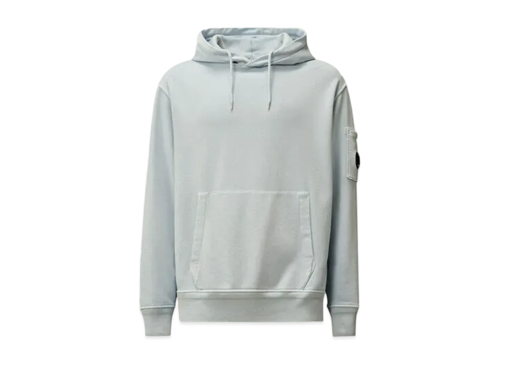 C.P. Company Cotton Diagonal Fleece Resist Dyed Hooded Lens Sweatshirt "Cerulean Light Blue"