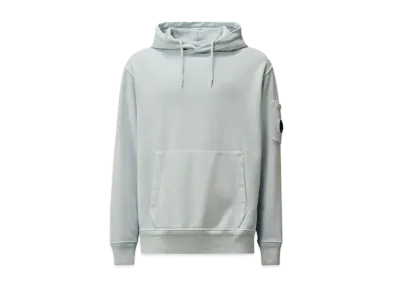 C.P. Company Cotton Diagonal Fleece Resist Dyed Hooded Lens Sweatshirt "Cerulean Light Blue"