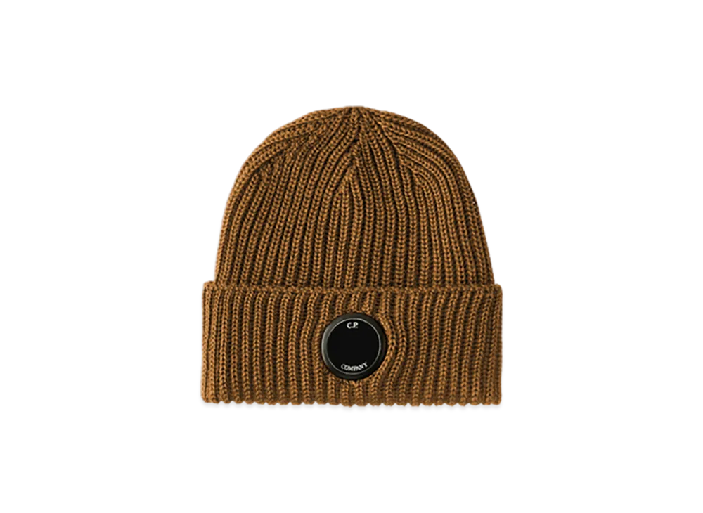 C.P. Company Extra Fine Merino Wool Lens Beanie "Toffee Brown"