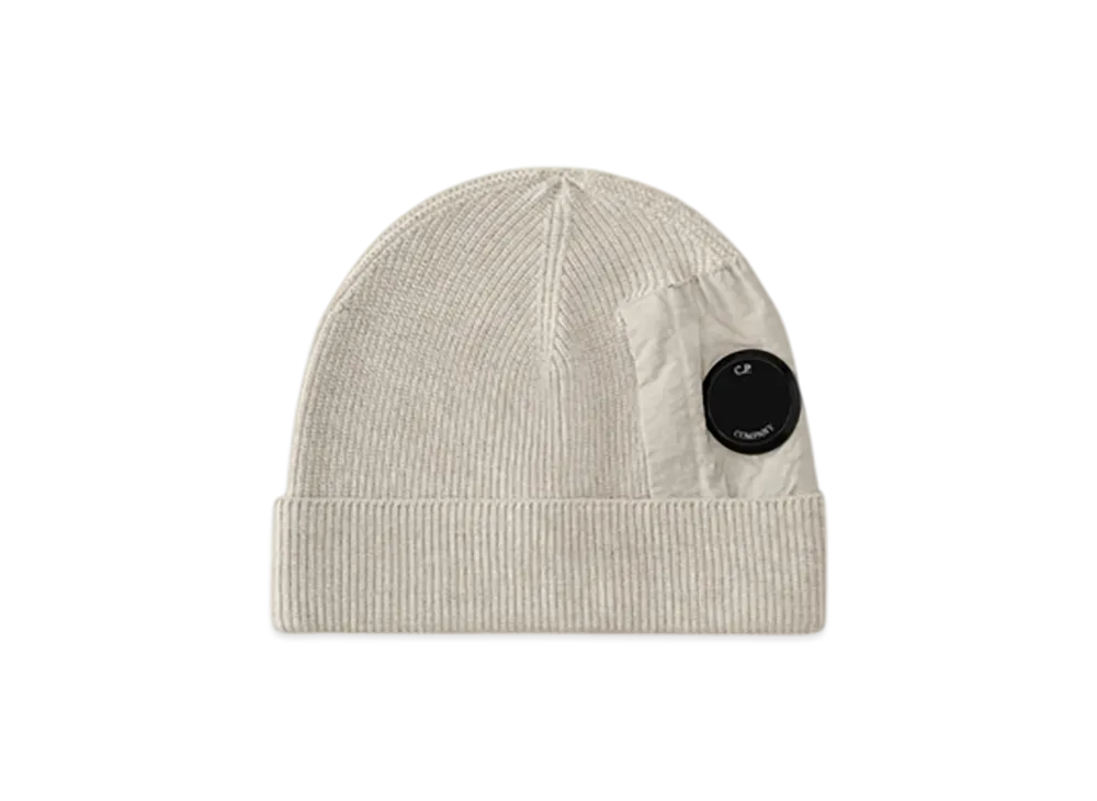 C.P. Company Extrafine Merino Wool Lens Beanie "Moon Melange Grey"