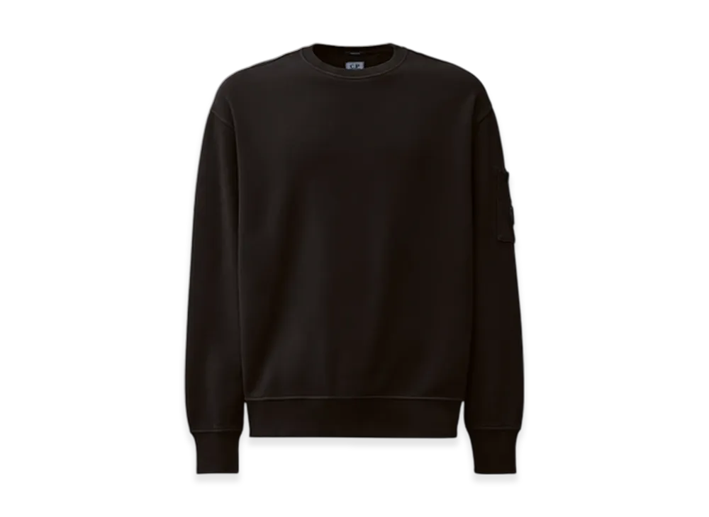 C.P. Company Brushed and Emerized Diagonal Fleece Crewneck Lens Sweatshirt "Black"