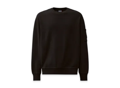 C.P. Company Brushed and Emerized Diagonal Fleece Crewneck Lens Sweatshirt "Black"