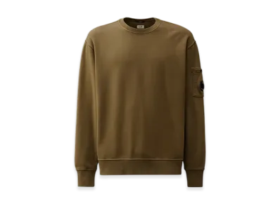 C.P. Company Brushed and Emerized Diagonal Fleece Crewneck Lens Sweatshirt "Ivy Green"