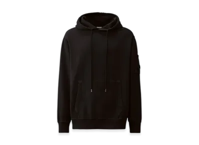 C.P. Company Brushed and Emerized Diagonal Fleece Hooded Lens Sweatshirt "Black"