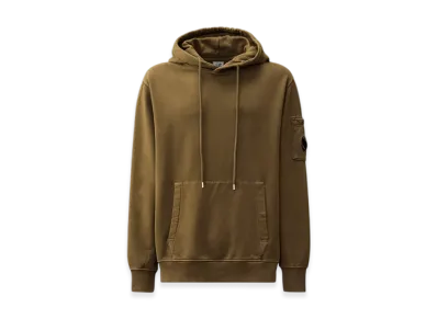 C.P. Company Brushed and Emerized Diagonal Fleece Hooded Lens Sweatshirt "Ivy Green"