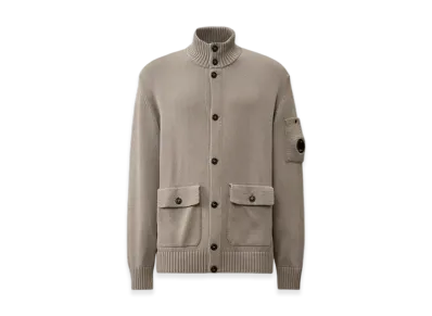 C.P. Company Compact Cotton Full Button Lens Knit "Drizzle Grey"