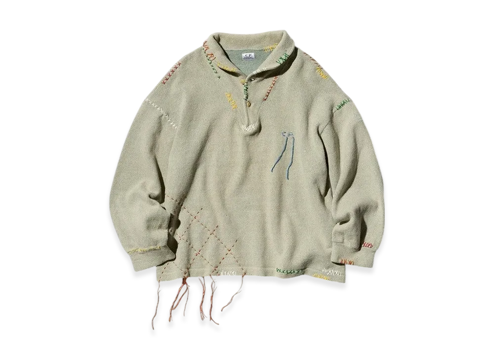 C.P. Company by Sashiko Gals Shawl Collar Knit Sashiko "Khaki"