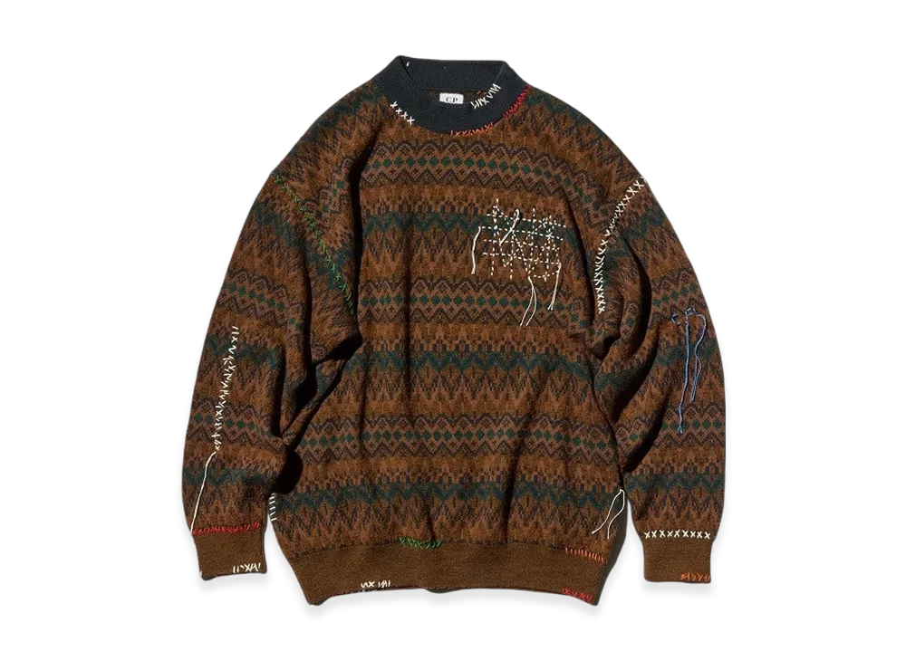 C.P. Company by Sashiko Gals Jaquard Crew Neck Knit Sashiko "Brown"