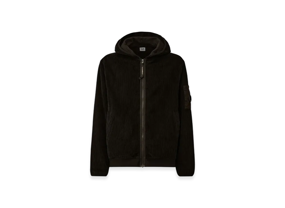 C.P. Company Corduroy 350 Full Zip Hooded Sweatshirt "Black"