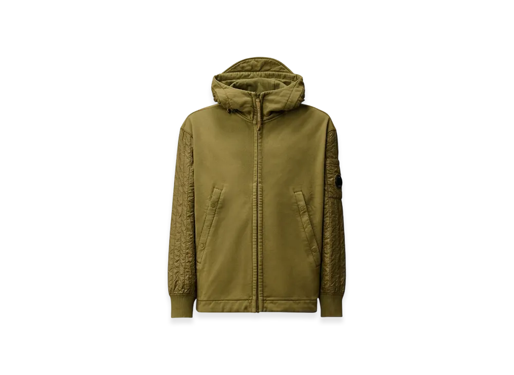 C.P. Company Diagonal Raised Fleece Mixed Full Zip Hooded Sweatshirt "Elmwood Green"